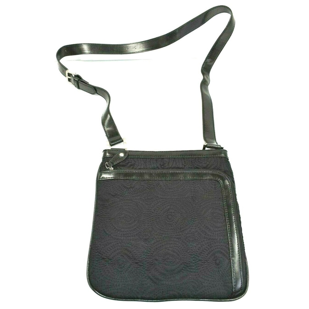 Coldwater Creek Black Embroidered Crossbody Purse Floral Design Adjustable Strap